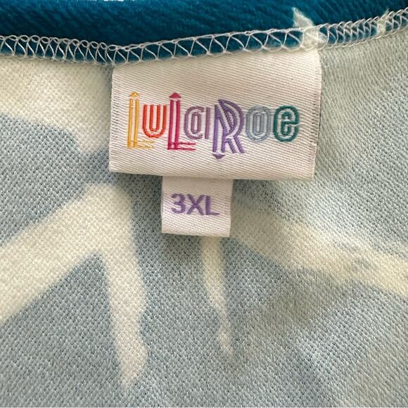 LuLaRoe Nicole Blue White Print Short Sleeve Drop Wasit Midi Dress Plus 3XL NEW - Picture 2 of 12